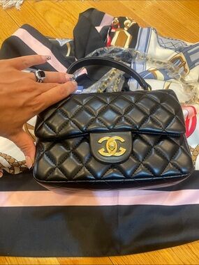 Black Quilted Mini Top-Handle Shoulder Bag